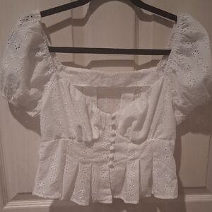 White Eyelet Puff Sleeve Top